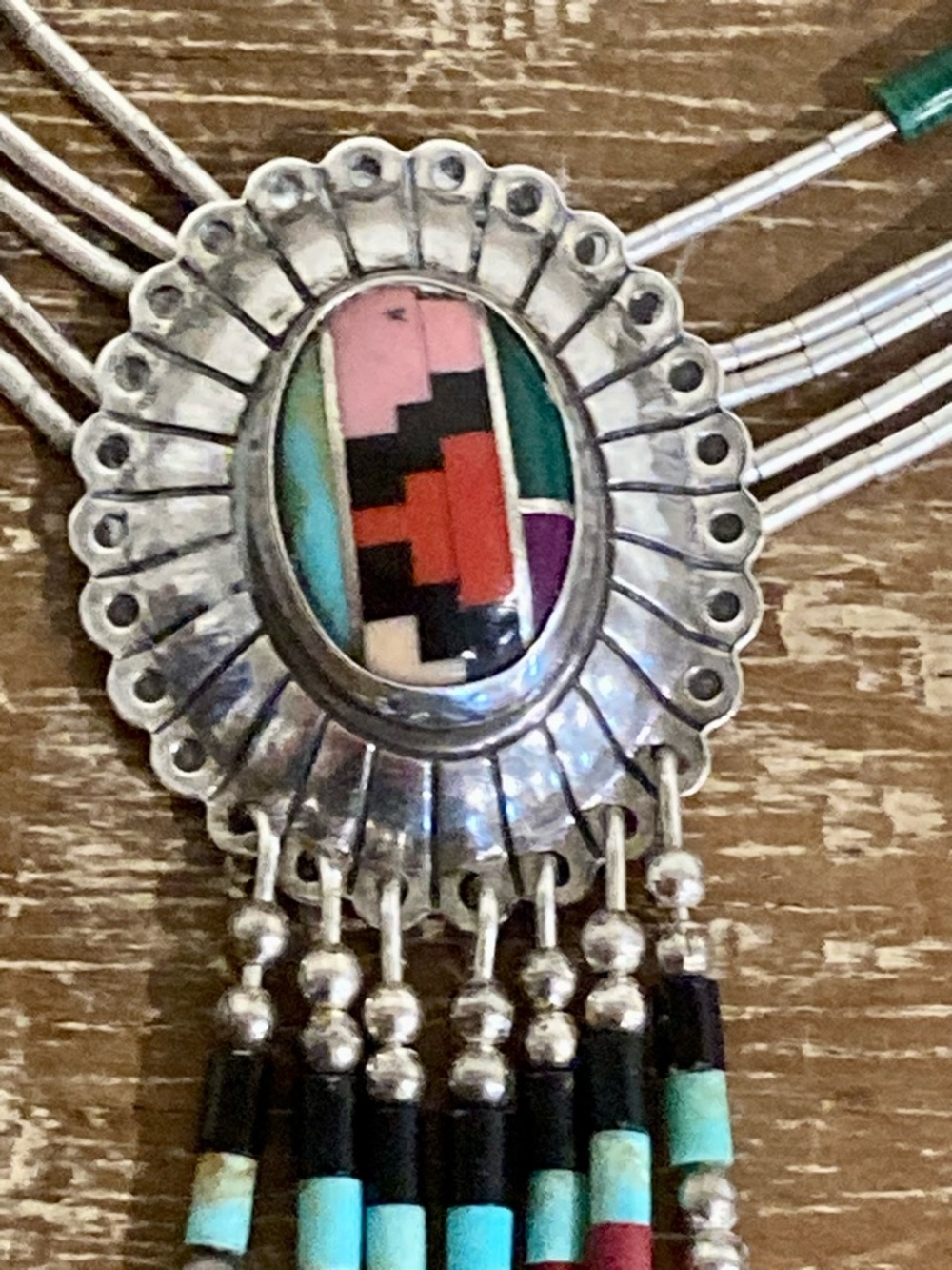 Southwestern Style Inlay Statement Necklace Y2K Style Sterling Silver QT Quoc - Picture 5 of 16